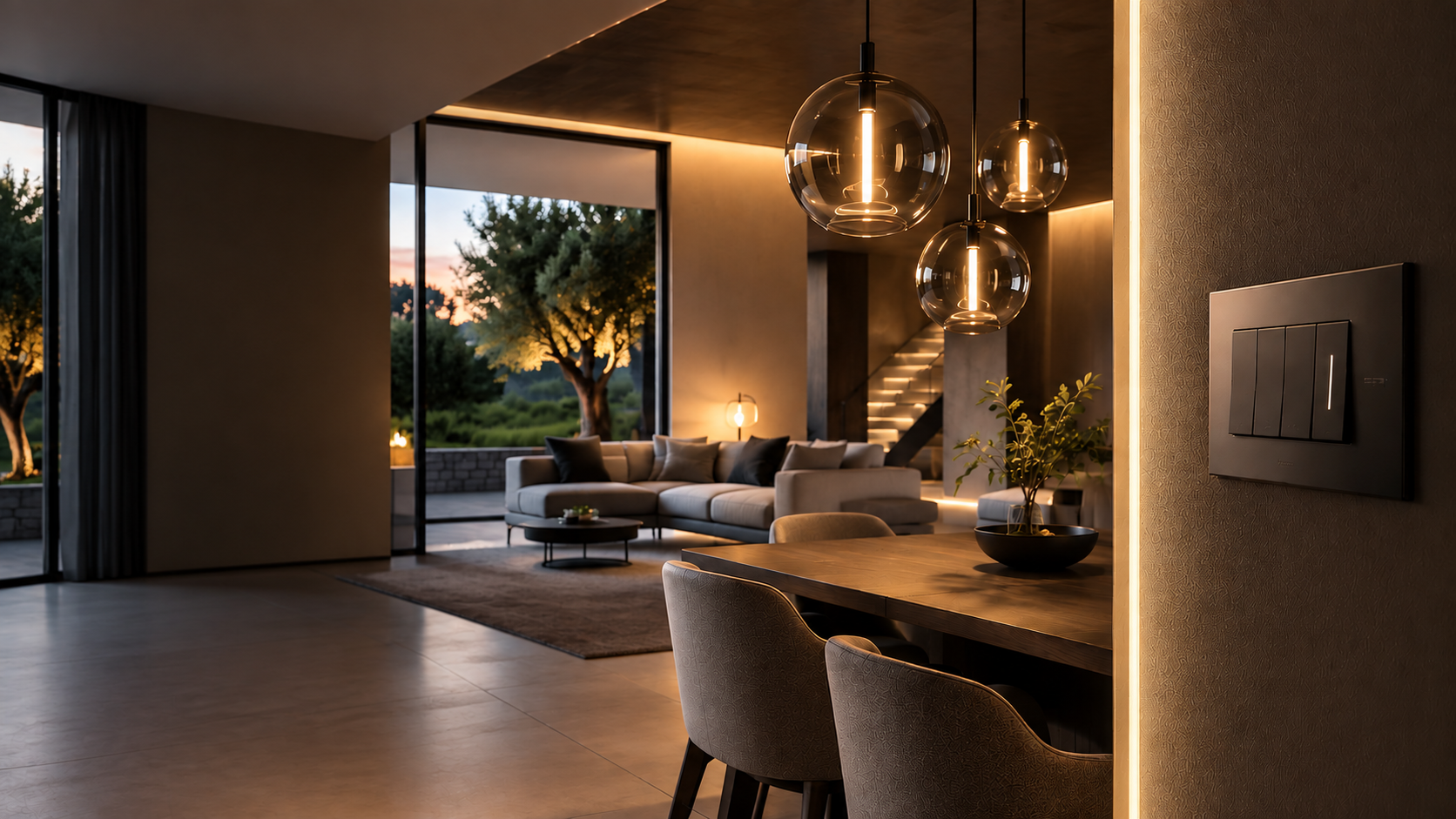 Interno contemporaneo con sistema Vivace antracite in primo piano